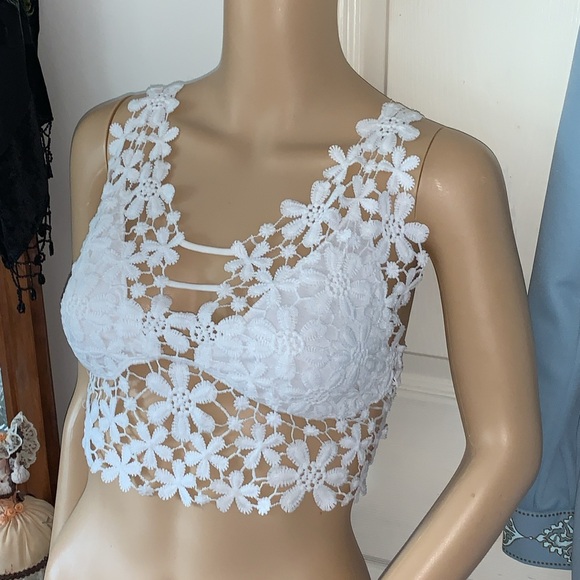 White lace backless long bustier bralette bra crop top M - Picture 9 of 10